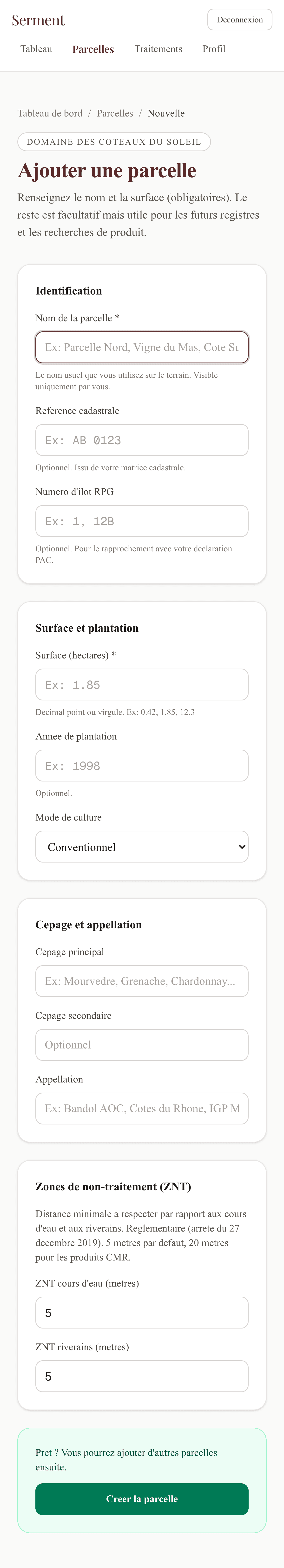 Une nouvelle parcelle en une minute